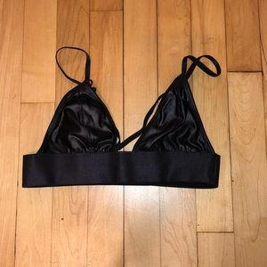 black leather bralette